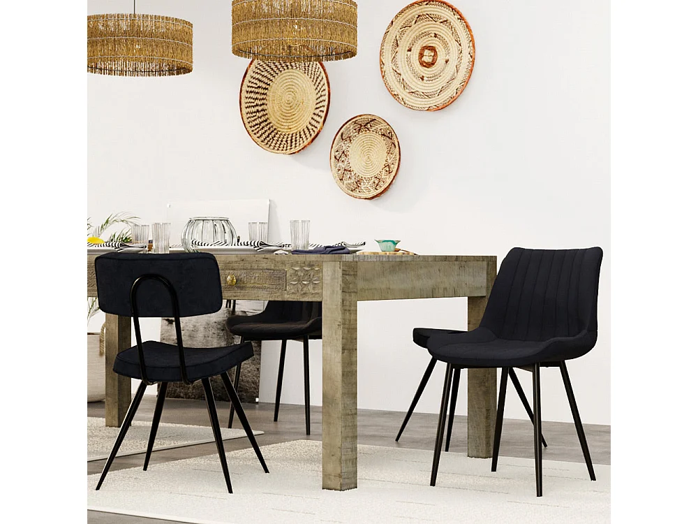 Set de 2 sillas de cuero sintético gris oscuro y metal negro - Killi