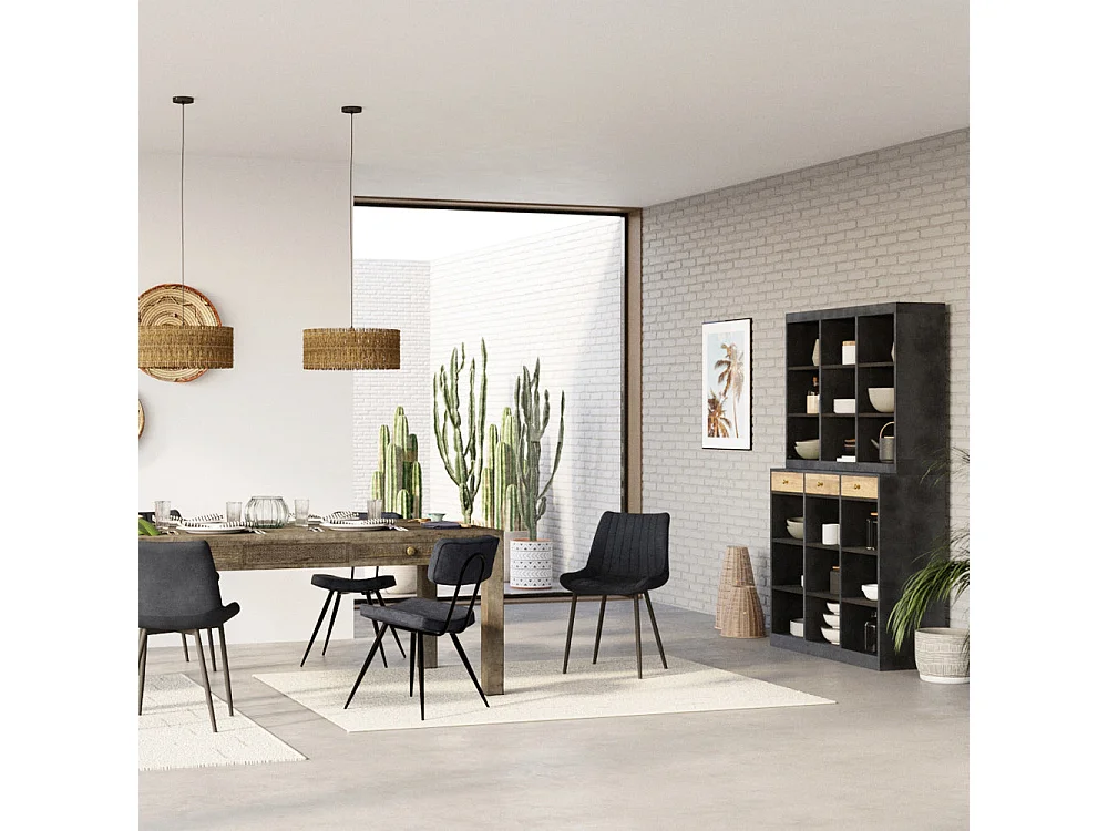 Set de 2 sillas de cuero sintético gris oscuro y metal negro - Killi