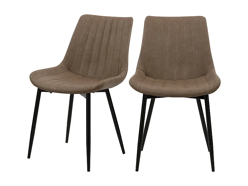 Lot de 2 chaises en cuir synthétique taupe et métal noir - Killi