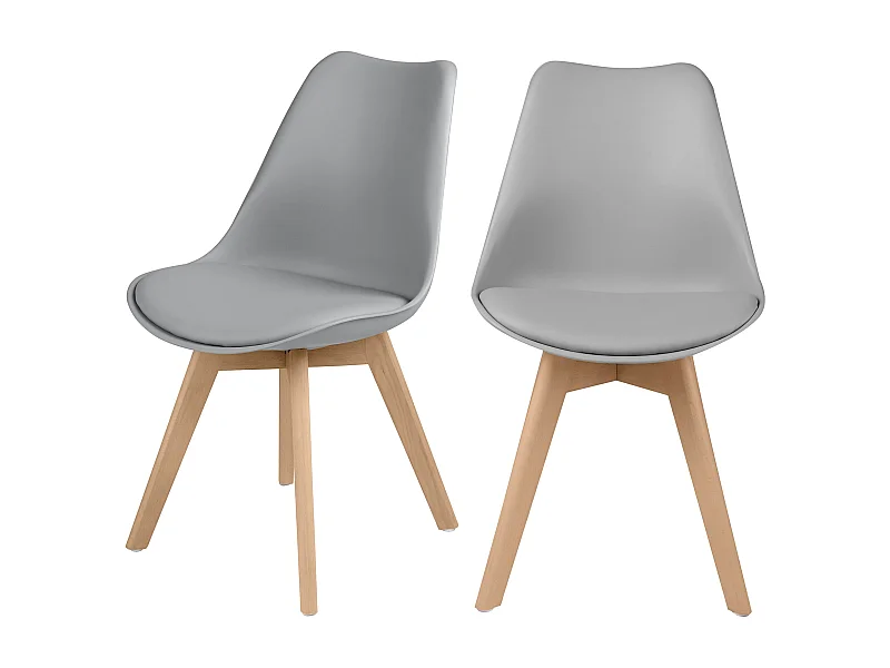 Lot de 2 chaises gris clair et pieds bois - Skandi