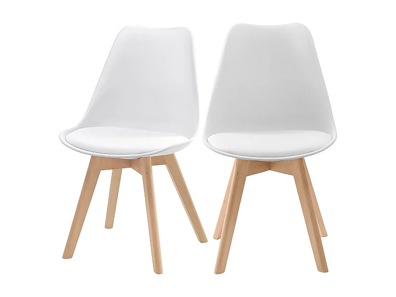 Lot de 2 chaises blanches et pieds bois - Skandi
