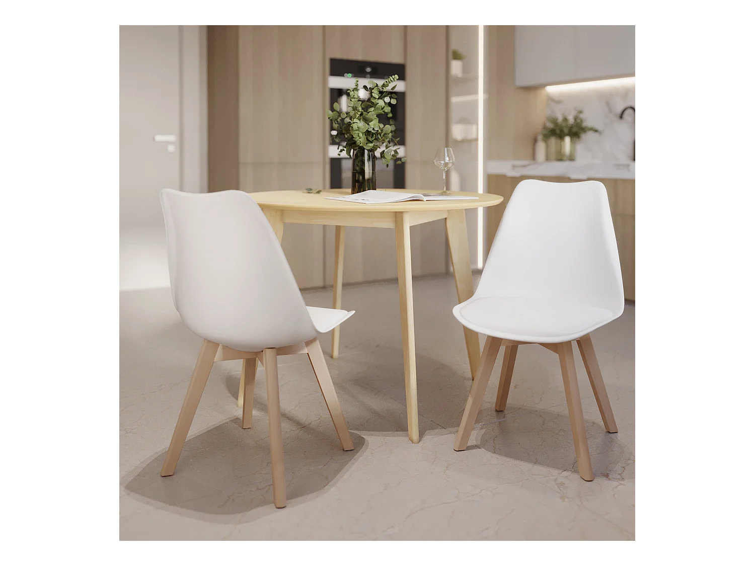 Set di 2 sedie scandinava bianca con gambe in legno - Skandi