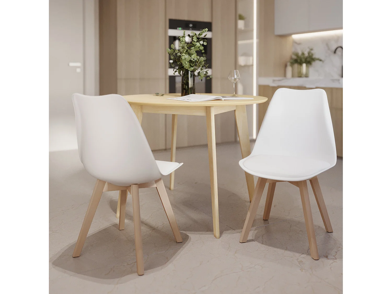 Lot de 2 chaises blanches et pieds bois - Skandi