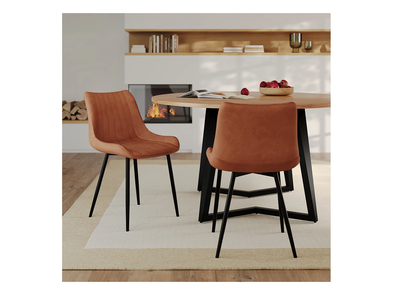 Set di 2 sedie in pelle sintetica cammello e metallo nero - Killi