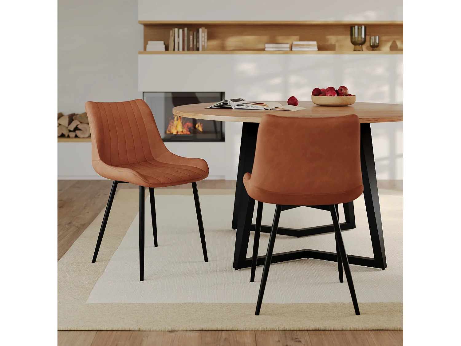 Set di 2 sedie in pelle sintetica cammello e metallo nero - Killi