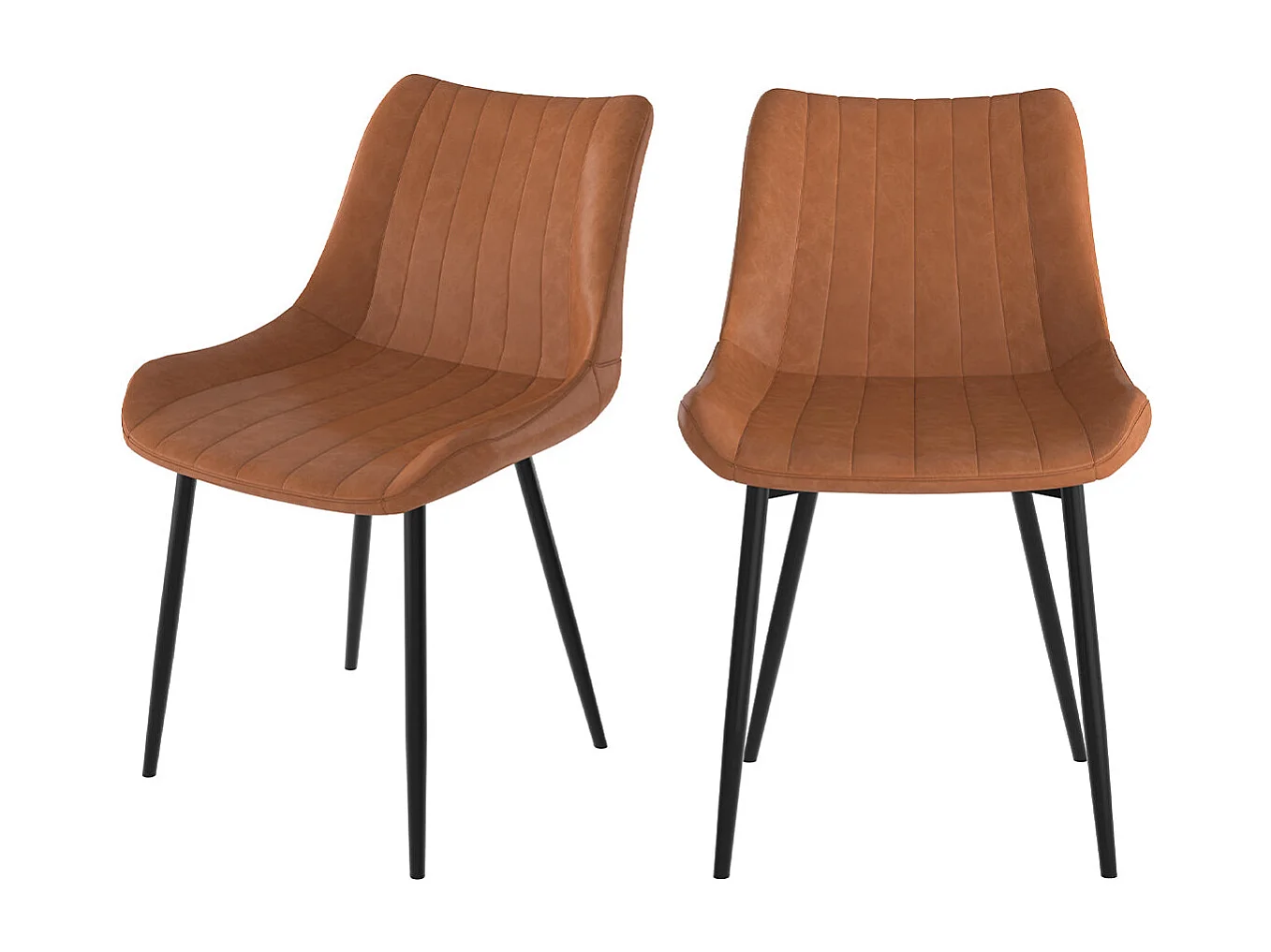 Lot de 2 chaises en cuir synthétique camel et métal noir - Killi