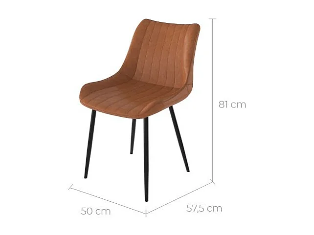 Lot de 2 chaises en cuir synthétique camel et métal noir - Killi