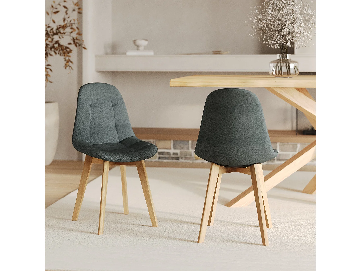 Set de 2 sillas escandinavas azul/gris con patas de madera de haya - Yolo