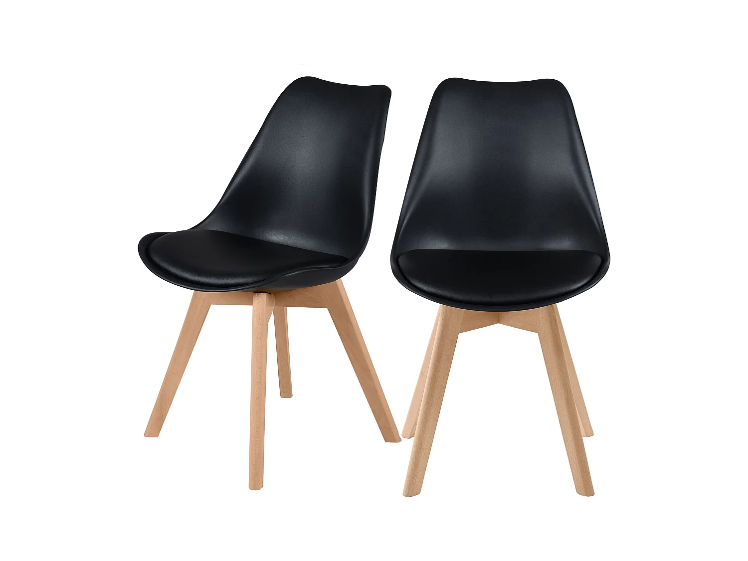 Lot de 2 chaises noires et pieds bois - Skandi