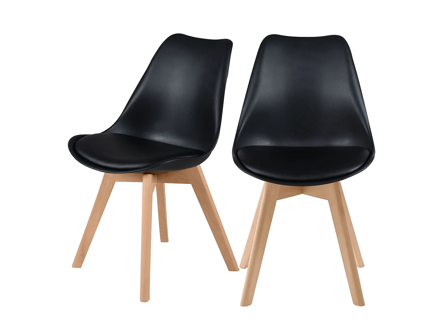 Lot de 2 chaises noires et pieds bois - Skandi