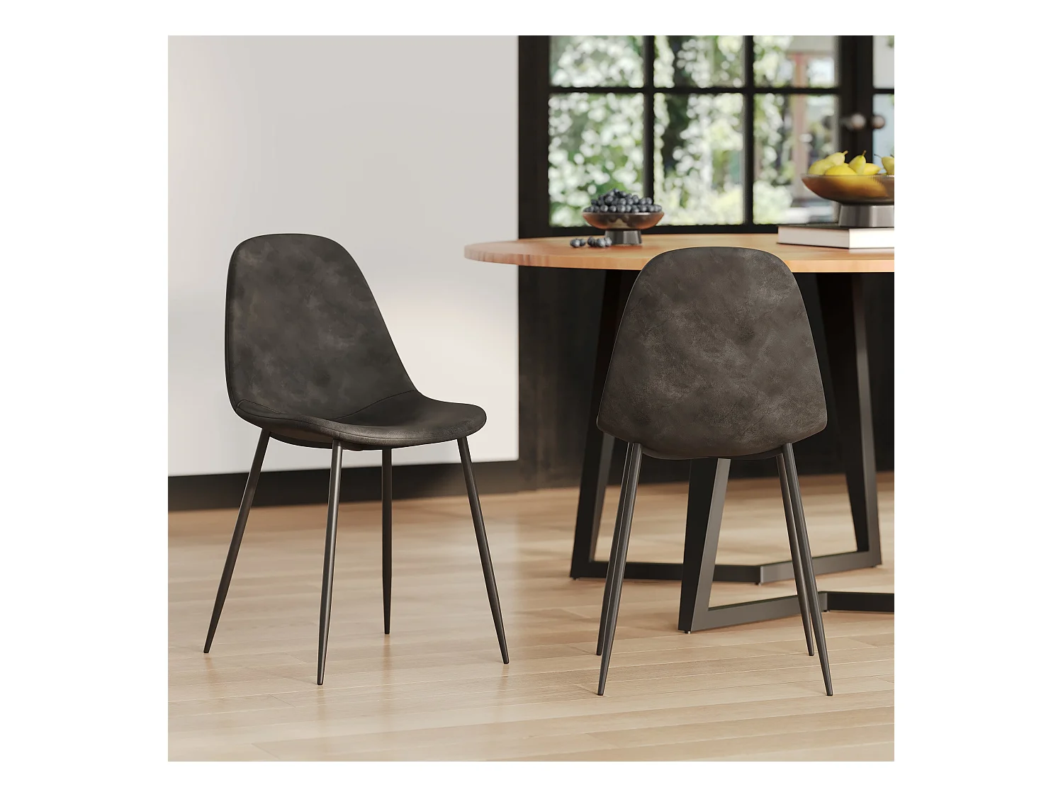 Lot de 2 chaises en cuir synthétique gris/noir - Henrik