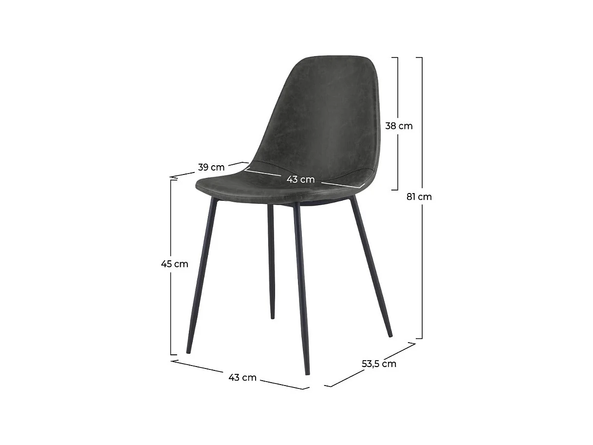 Lot de 2 chaises en cuir synthétique gris/noir - Henrik