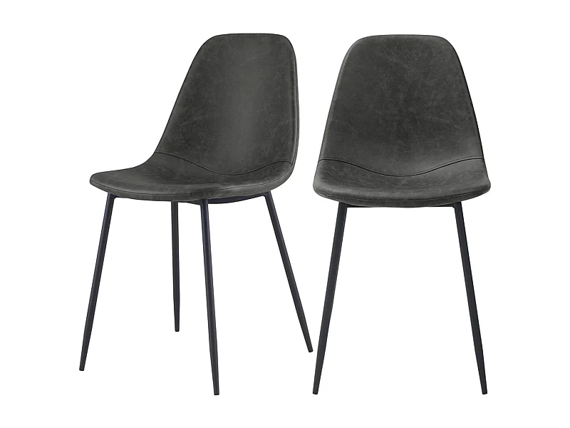 Lot de 2 chaises en cuir synthétique gris/noir - Henrik
