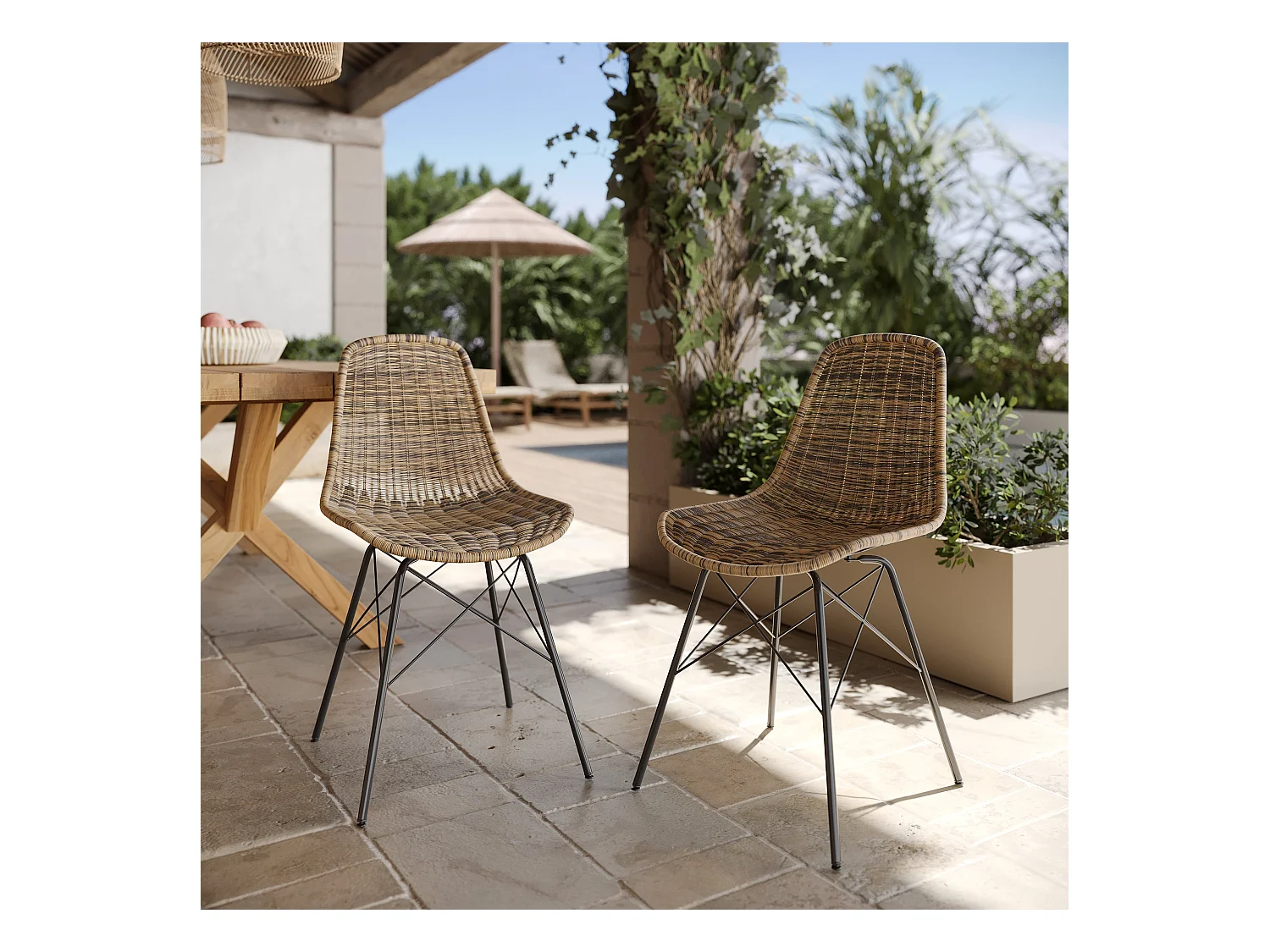 Set de 2 sillas de resina tejida marrón - Tiptur