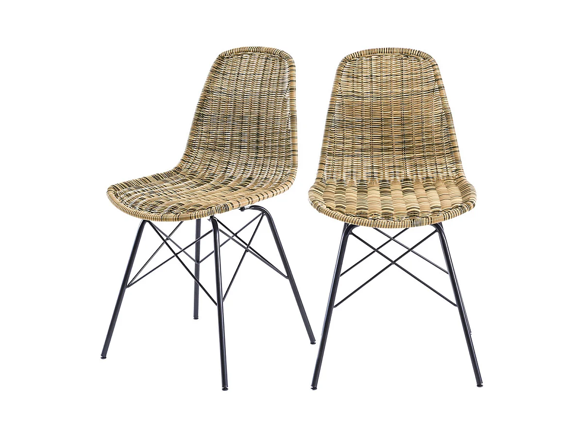 Lot de 2 chaises de jardin en résine tressée marron - Tiptur