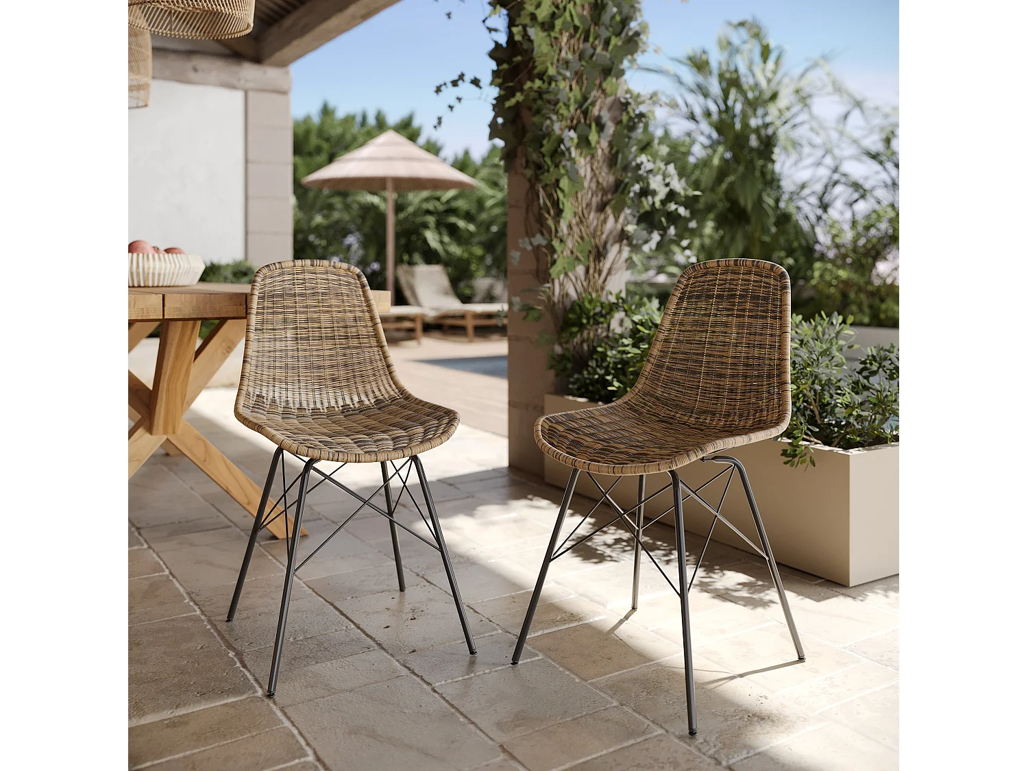 Lot de 2 chaises de jardin en résine tressée marron - Tiptur