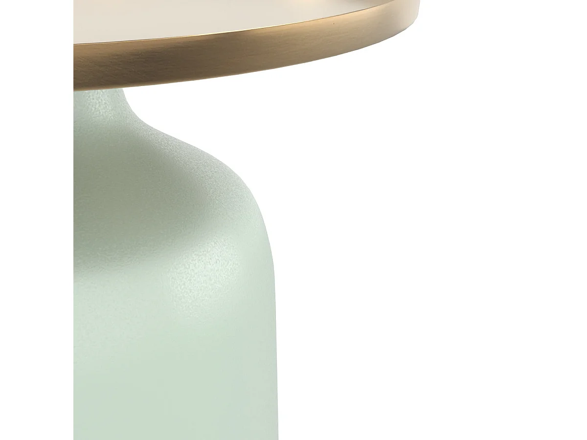 Mesa auxiliar redonda de metal verde agua y latón D44,5 cm - Lyne