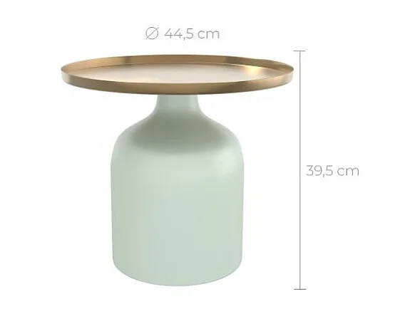 Mesa auxiliar redonda de metal verde agua y latón D44,5 cm - Lyne