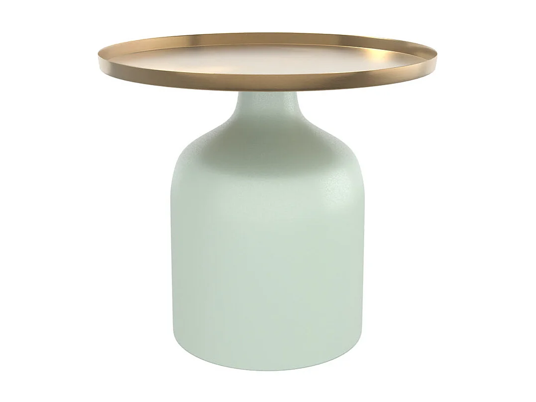 Tavolino rotondo in metallo verde acqua e ottone D44,5 cm - Lyne