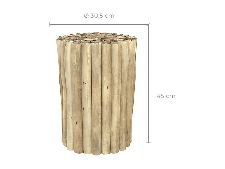 Table d'appoint de jardin ronde  en rondins de teck D30 cm - Imani