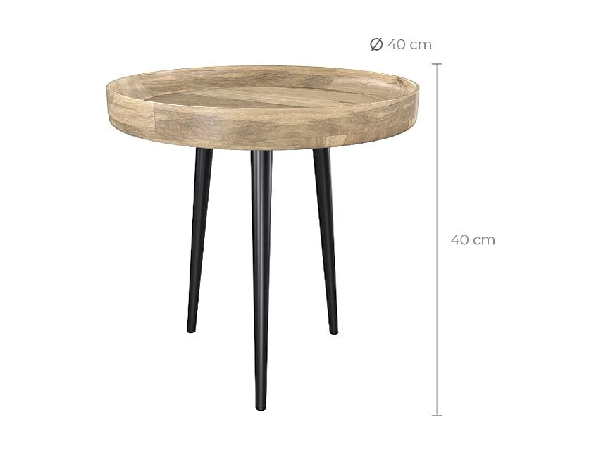 Table d'appoint ronde en bois de manguier clair D40 cm - Palak
