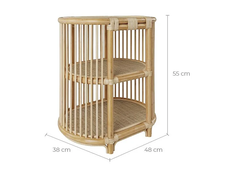 Mesa auxiliar de ratán natural con 2 estantes - Marthe