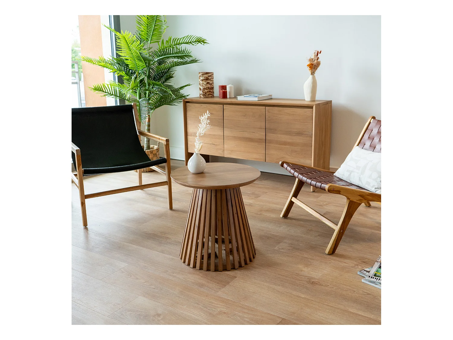 Table d'appoint ronde bois clair en bois d'acacia D50 cm - Képès