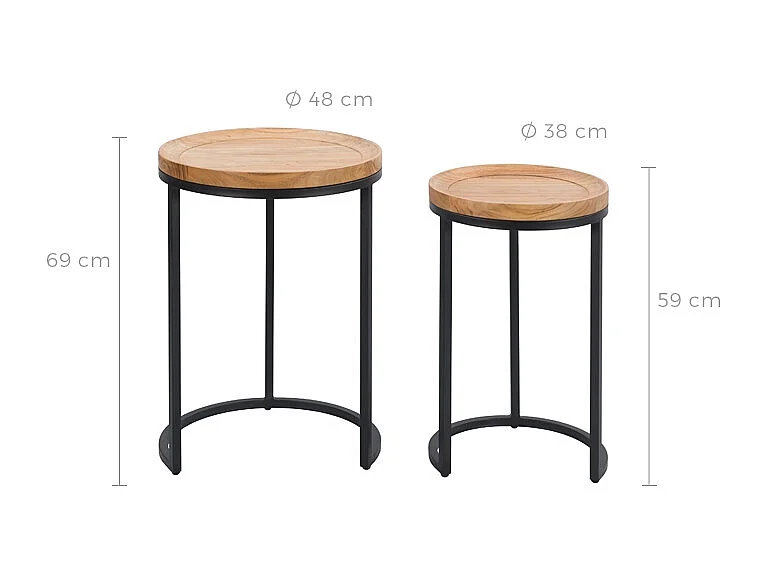 Table d'appoint ronde en bois et métal (lot de 2) - Yaca