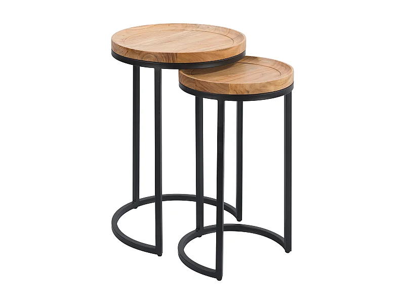 Table d'appoint ronde en bois et métal (lot de 2) - Yaca