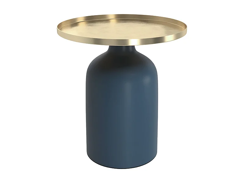 Mesa auxiliar redonda de metal azul y latón - Lyne