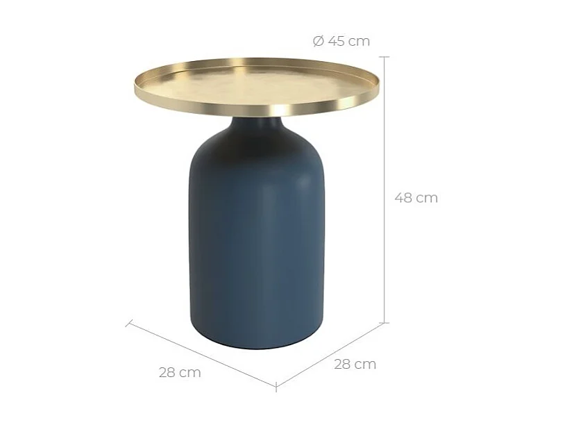 Table d'appoint ronde en métal bleu et laiton D45 cm - Lyne