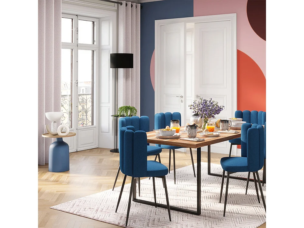 Table d'appoint ronde en métal bleu et laiton D45 cm - Lyne