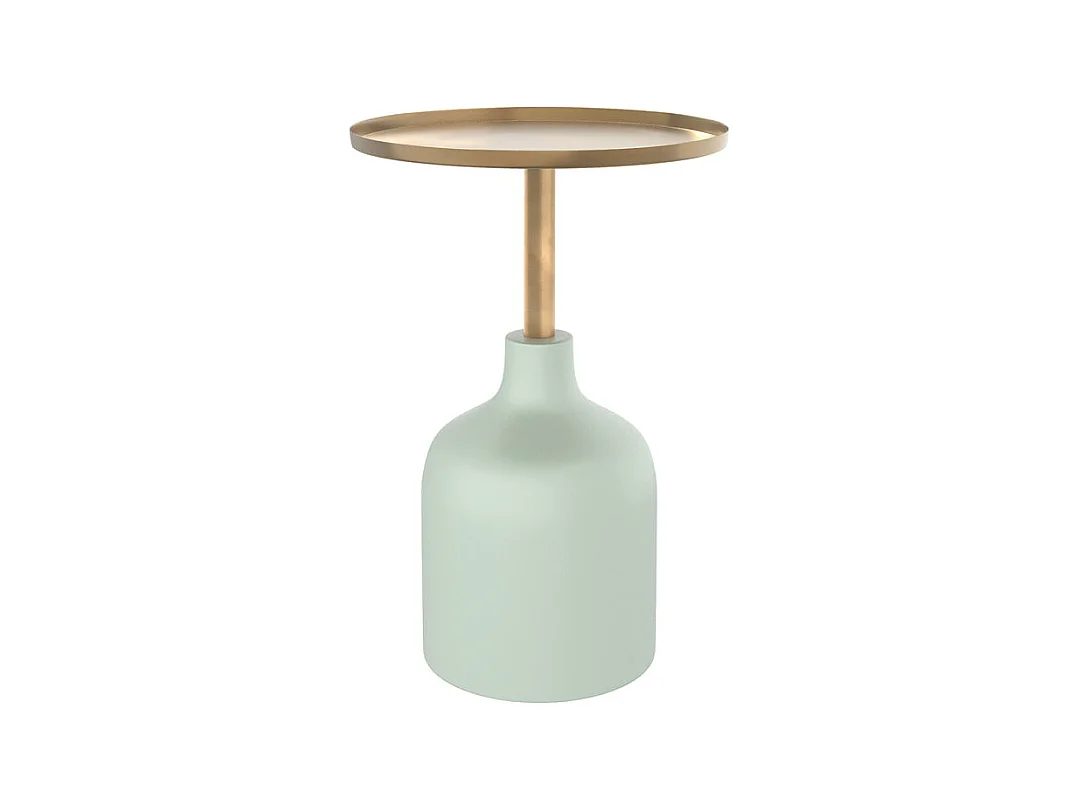 Mesa auxiliar redonda de metal verde agua y latón D40 cm - Lyne