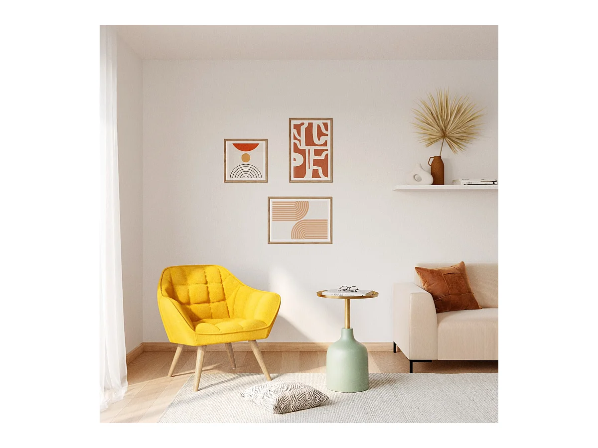 Mesa auxiliar redonda de metal verde agua y latón D40 cm - Lyne