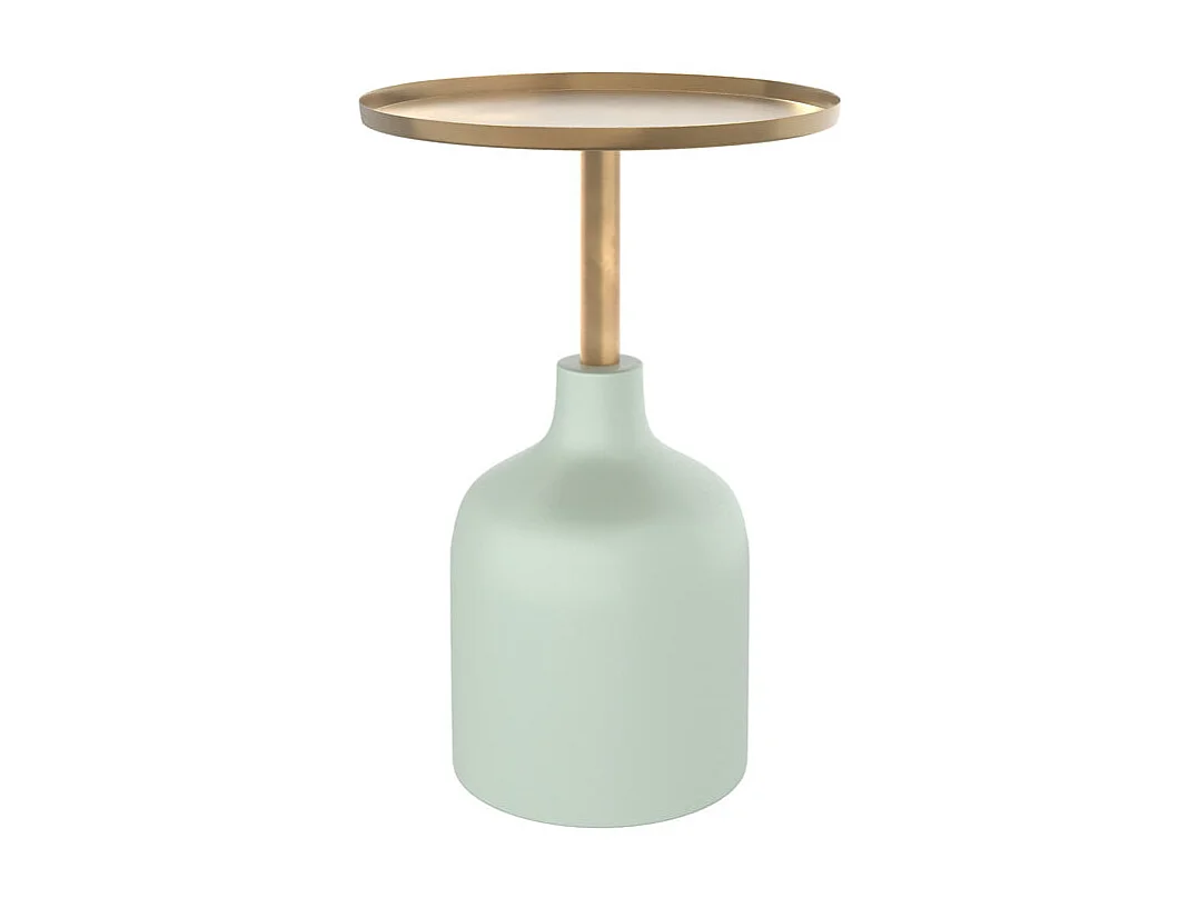 Table d'appoint ronde en métal  vert d'eau et laiton D40 cm - Lyne