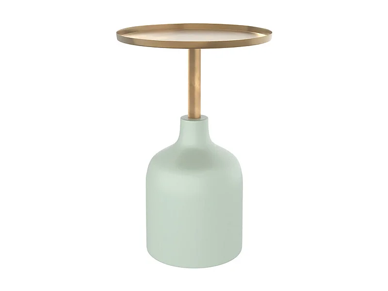 Tavolino rotondo in metallo verde acqua e ottone D40 cm - Lyne