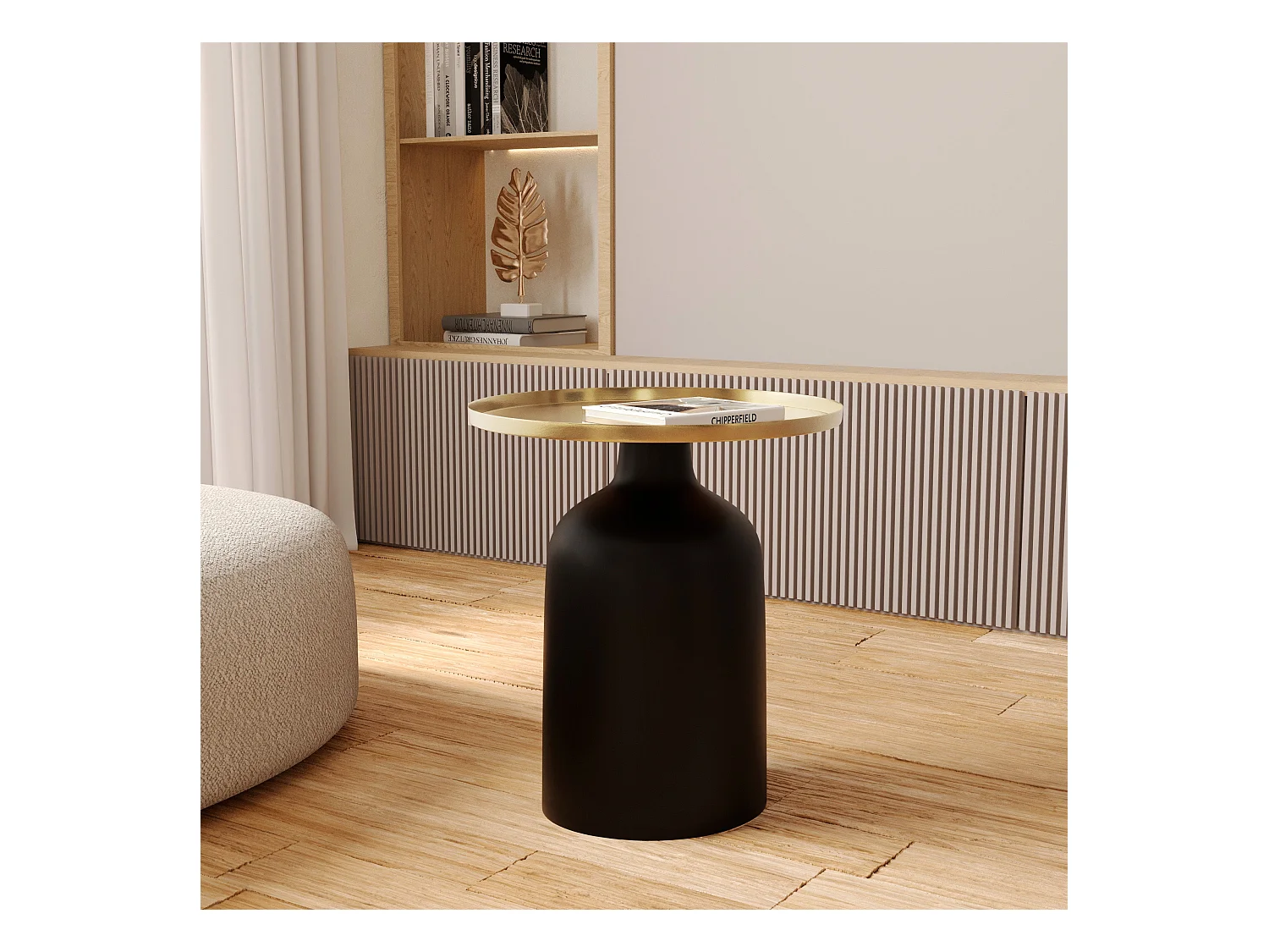 Table d'appoint ronde en métal noir et laiton D45 cm - Lyne