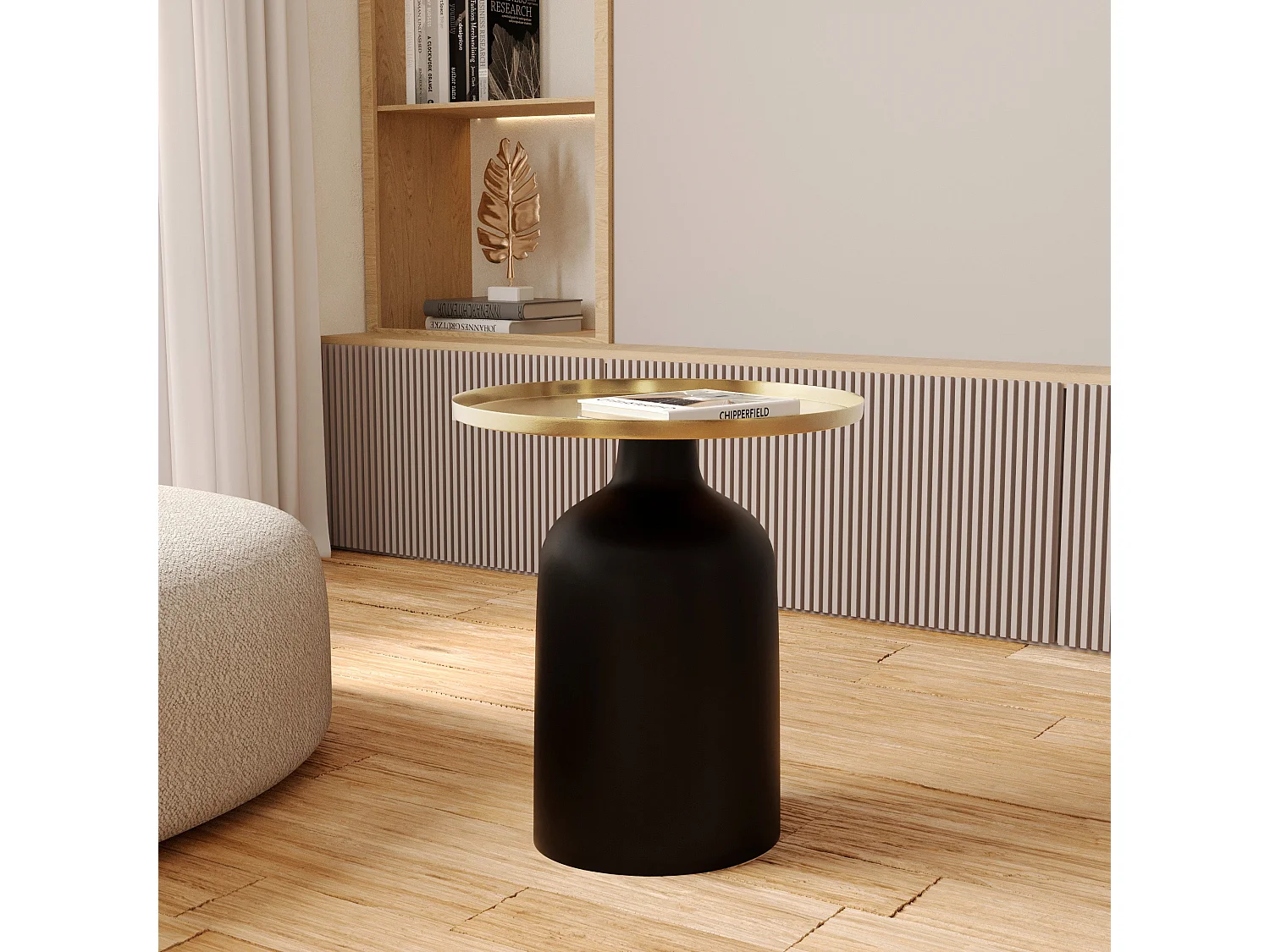 Mesa auxiliar redonda de metal negro y latón - Lyne