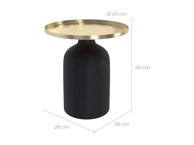 Table d'appoint ronde en métal noir et laiton D45 cm - Lyne