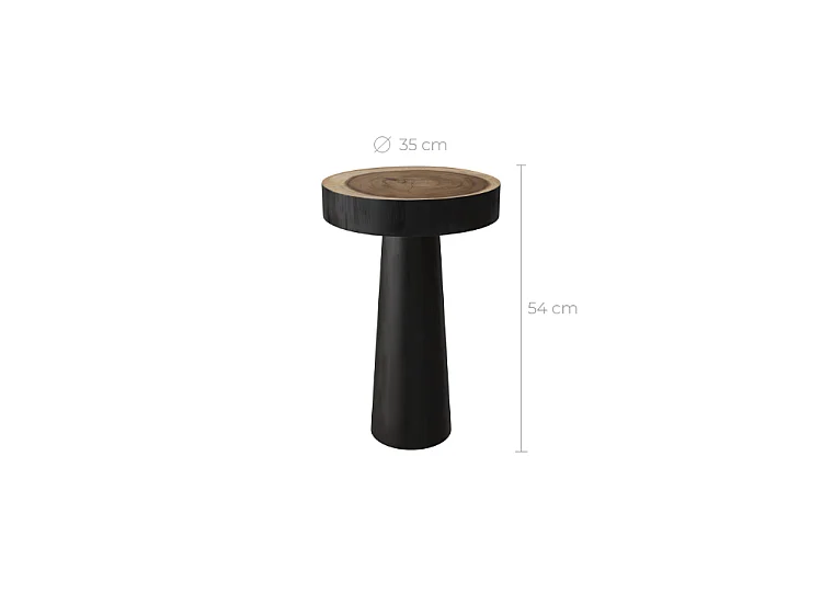 Mesa auxiliar redonda negra en madera de suar D35cm - Janah