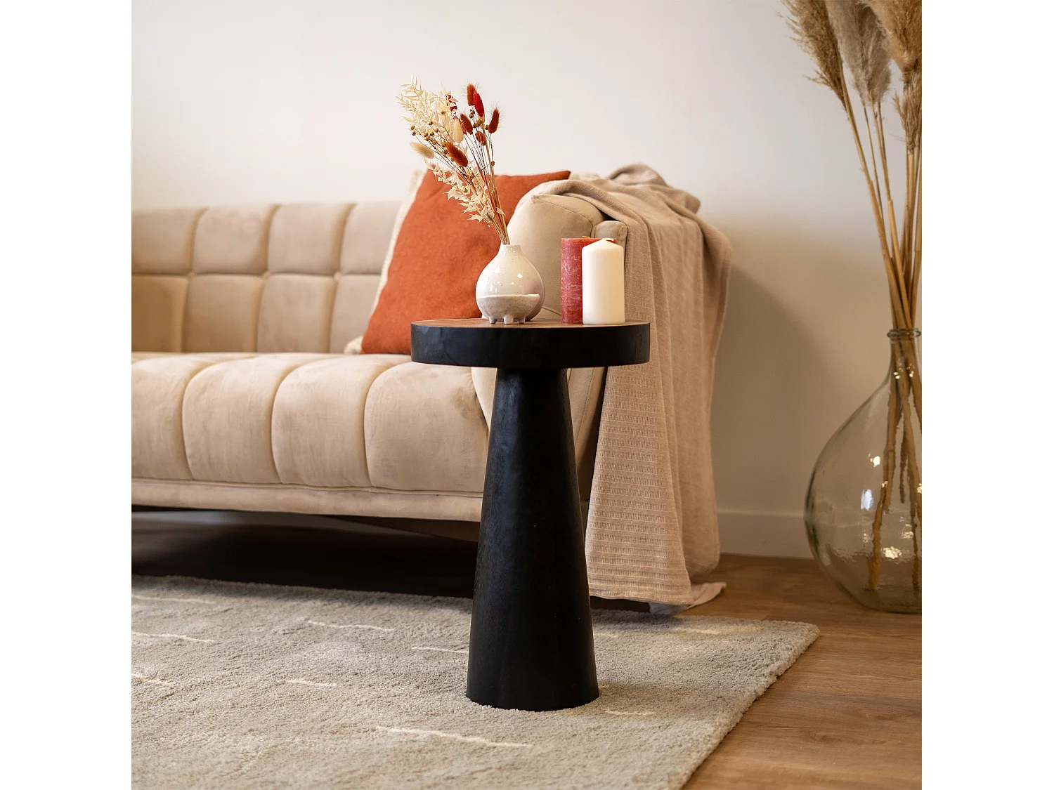 Tavolino rotondo nero in legno di suar D35 cm - Janah