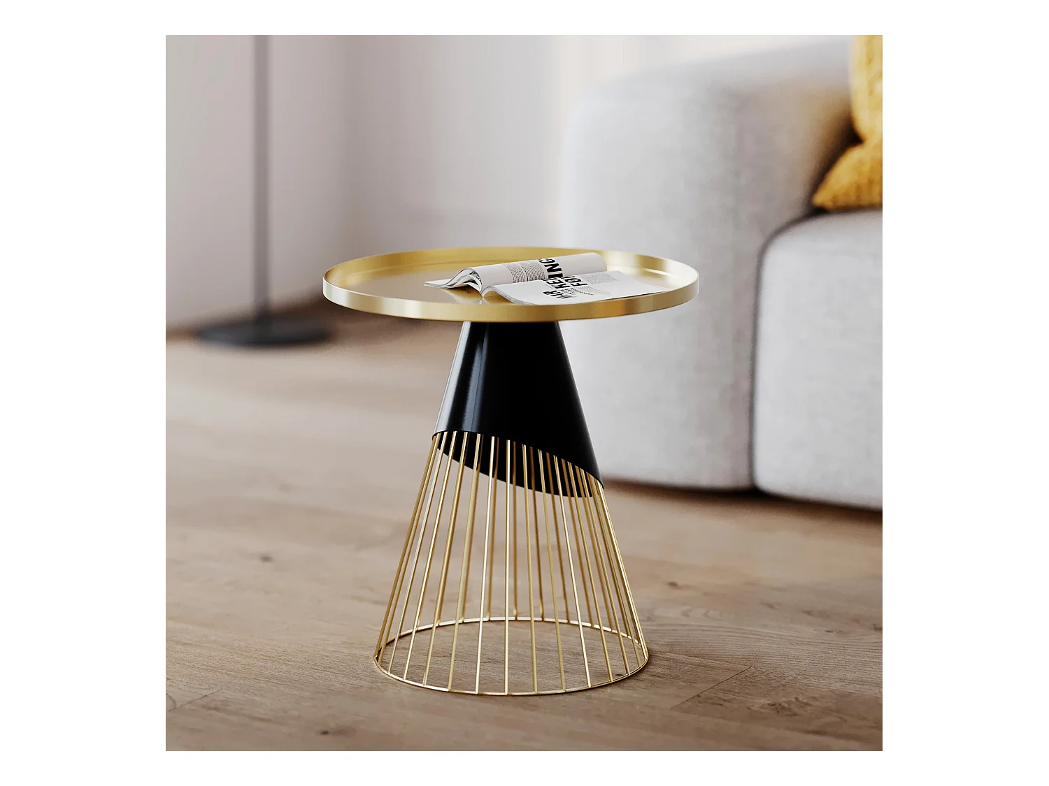 Table d'appoint ronde en métal noir et plateau laiton D45 cm - Corry