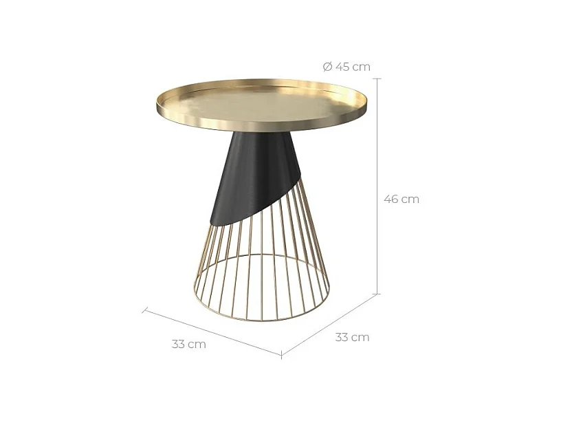 Table d'appoint ronde en métal noir et plateau laiton D45 cm - Corry