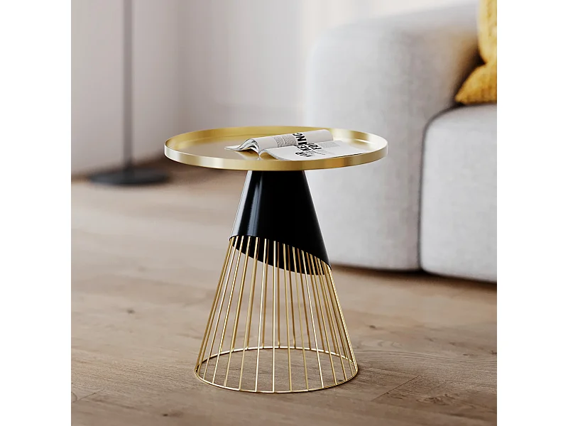 Mesa auxiliar redonda de metal negro y latón - Corry