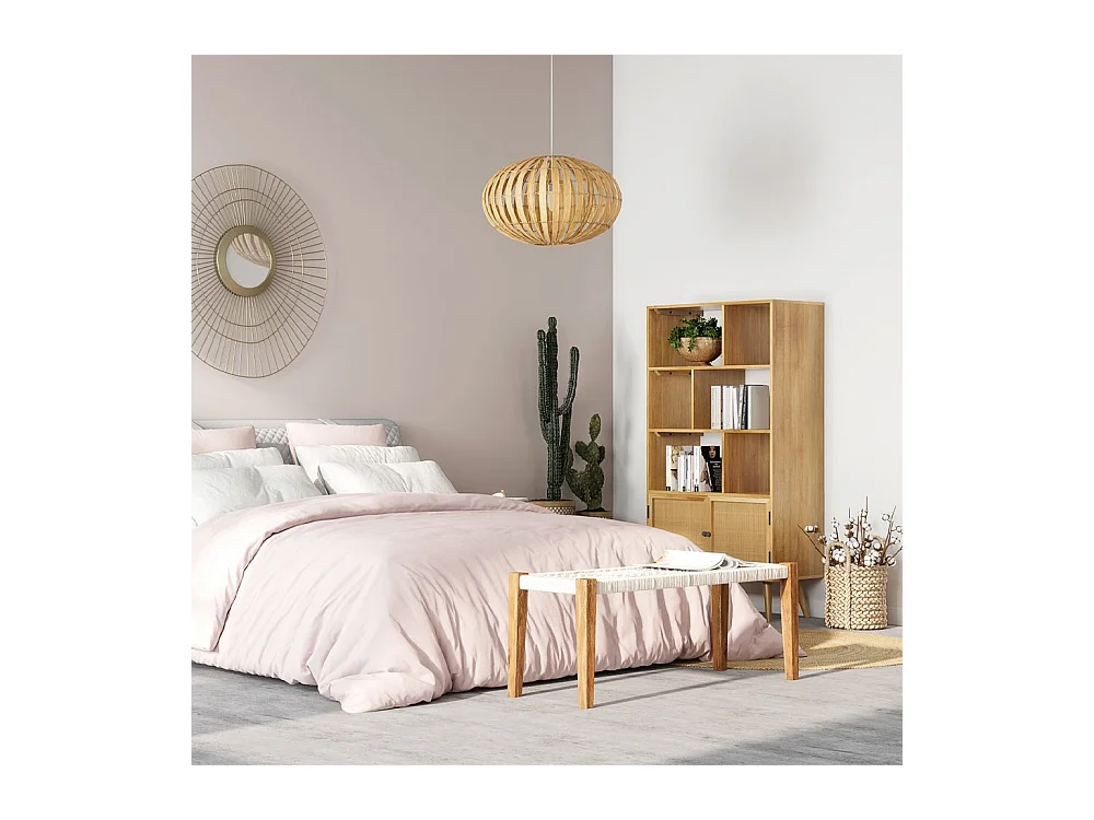 Etagère 6 niches 2 portes en cannage et bois de manguier - Cody