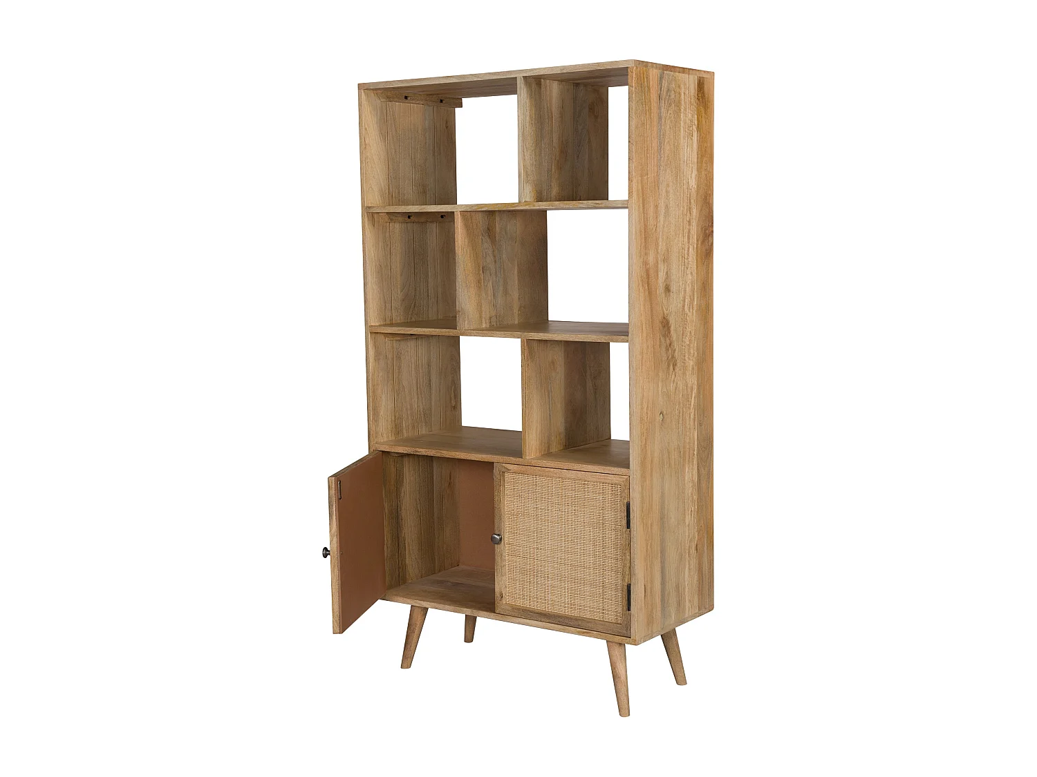 Scaffale a 6 nicchie 2 ante in legno di canna e mango - Cody