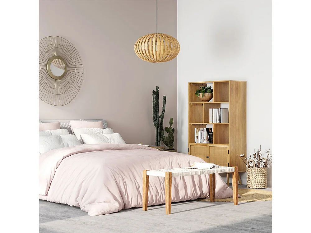 Scaffale a 6 nicchie 2 ante in legno di canna e mango - Cody