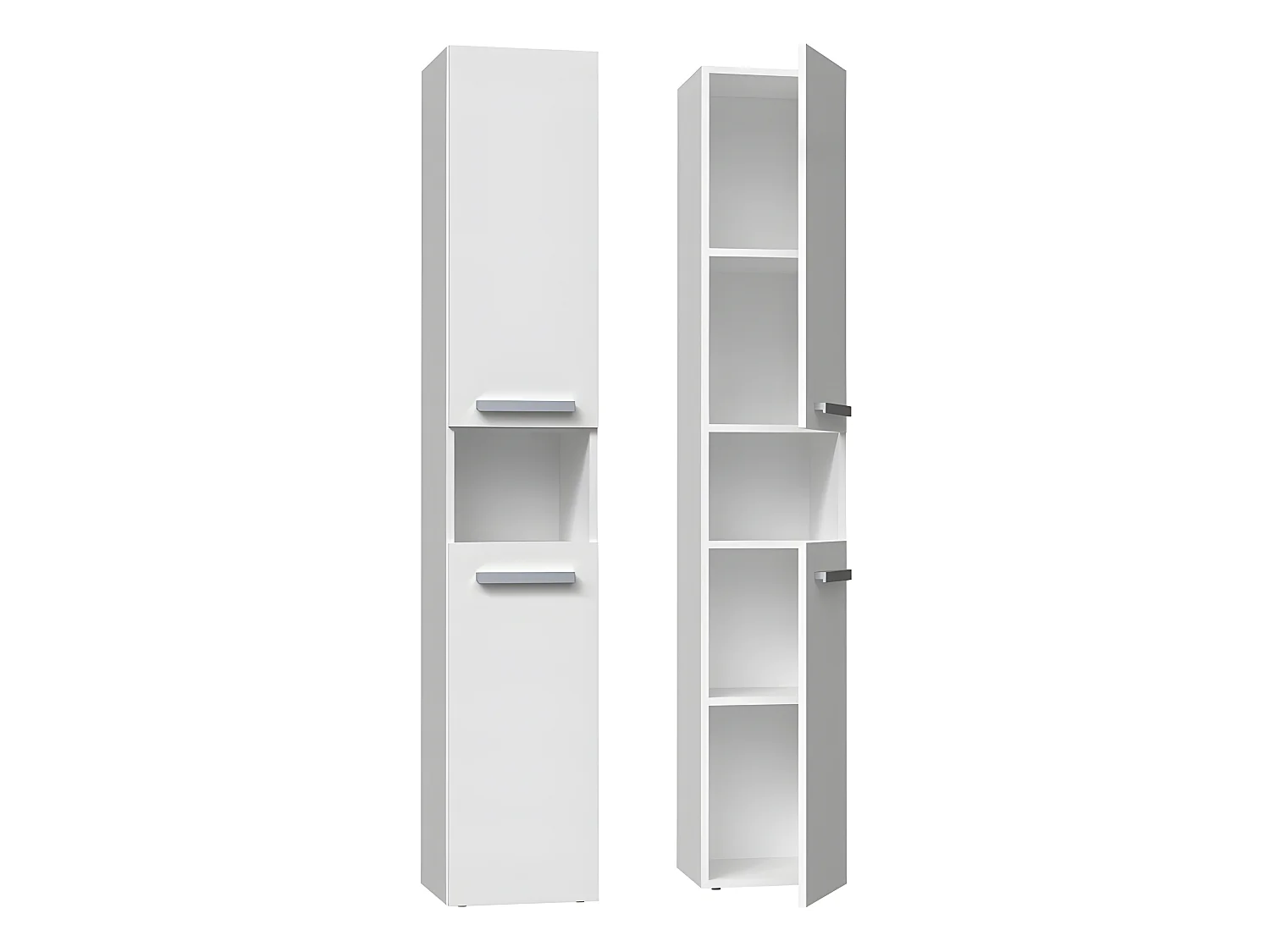 CDF Bad-Hochschrank NEL l | Farbe: Weiß | Modernes Badregal | Stauraumschrank | Geräumige Einlegeböden | Türen | Einfache Montage | Stilvolle Griffe