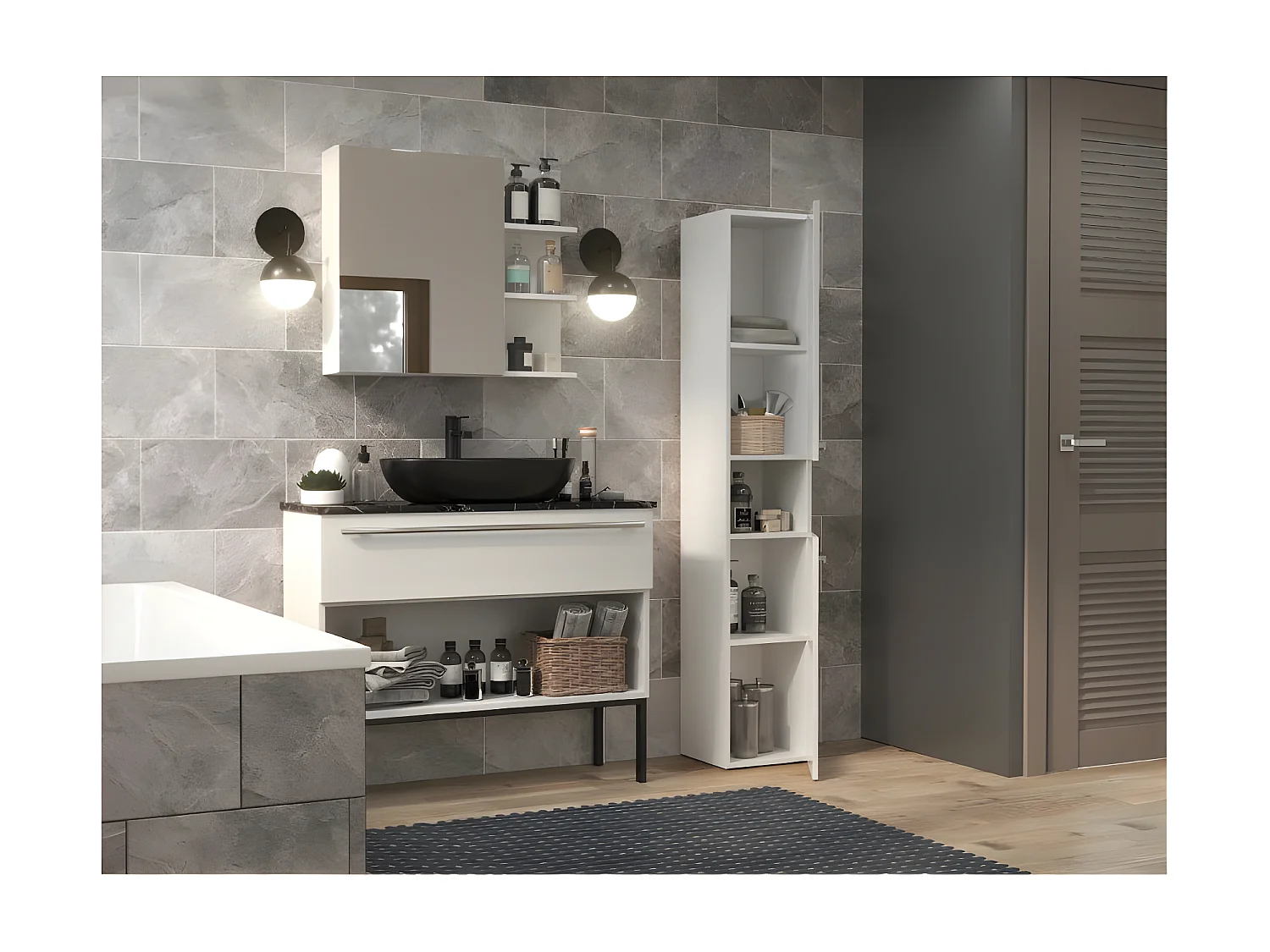 LUANA - Mueble de baño con 2 puertas - Medidas 31x30x174 cm - Columna de almacenaje para baño