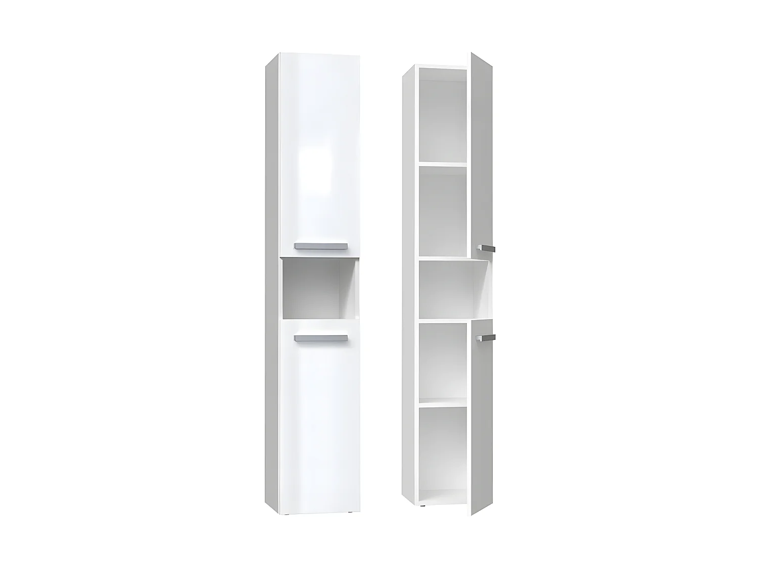 CDF Bad-Hochschrank NEL l | Farbe: Weiß glänzend | Modernes Badregal | Stauraumschrank | Geräumige Einlegeböden | Türen | Einfache Montage | Stilvolle Griffe